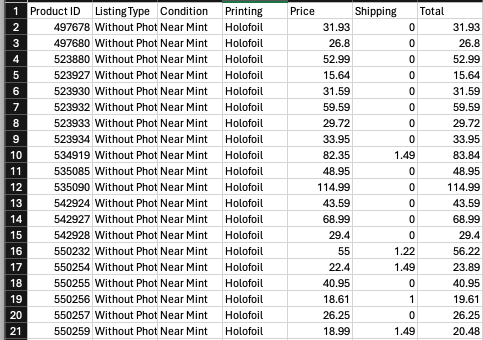 TCGPlayer Price Scraper